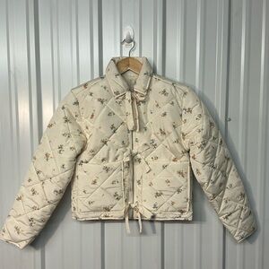 No Boundaries Floral Quilted Bow Jacket Cottagecore Coquette Cropped Puffer NWT